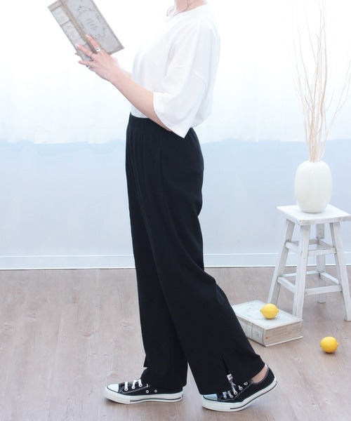 mil(ミル)の「サイドスリットリブパンツ(その他パンツ・レディース・ブラック/ラベンダー・M/XS/S)」の3枚目の写真