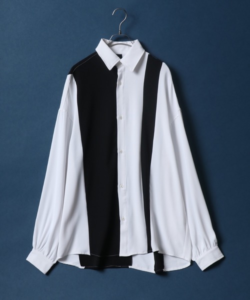 ANPAS(アンパス)の「Georgette Color Switching Design Oversized Balloon Sleeve Shirt/ジョーゼット 切り替え オーバーサイズ バルーンスリーブ シャツ(シャツ/ブラウス・メンズ・ホワイト系その他/ホワイト系その他2/ブラック系その他/ブラック系その他2・M/L)」の2枚目の写真