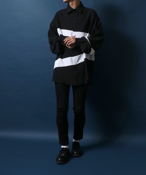ANPAS(アンパス)の「Georgette Color Switching Design Oversized Balloon Sleeve Shirt/ジョーゼット 切り替え オーバーサイズ バルーンスリーブ シャツ(シャツ/ブラウス・メンズ・ホワイト系その他/ホワイト系その他2/ブラック系その他/ブラック系その他2・M/L)」の21枚目の写真