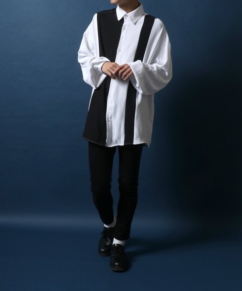 ANPAS(アンパス)の「Georgette Color Switching Design Oversized Balloon Sleeve Shirt/ジョーゼット 切り替え オーバーサイズ バルーンスリーブ シャツ(シャツ/ブラウス・メンズ・ホワイト系その他/ホワイト系その他2/ブラック系その他/ブラック系その他2・M/L)」の14枚目の写真