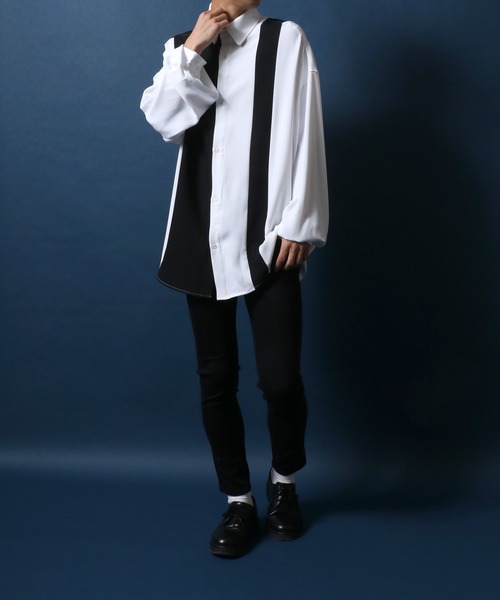 ANPAS(アンパス)の「Georgette Color Switching Design Oversized Balloon Sleeve Shirt/ジョーゼット 切り替え オーバーサイズ バルーンスリーブ シャツ(シャツ/ブラウス・メンズ・ホワイト系その他/ホワイト系その他2/ブラック系その他/ブラック系その他2・M/L)」の15枚目の写真