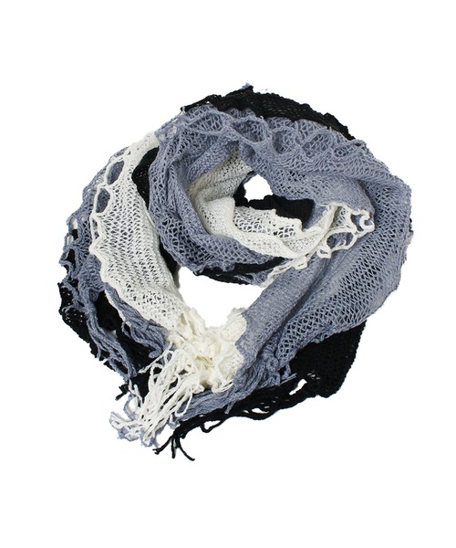 14+（イチヨンプラス）の「ニットトリプルマフラー（ストール/ショール・レディース・キャメル/ピンク/ブルー/グレー・FREE）」の2枚目の写真