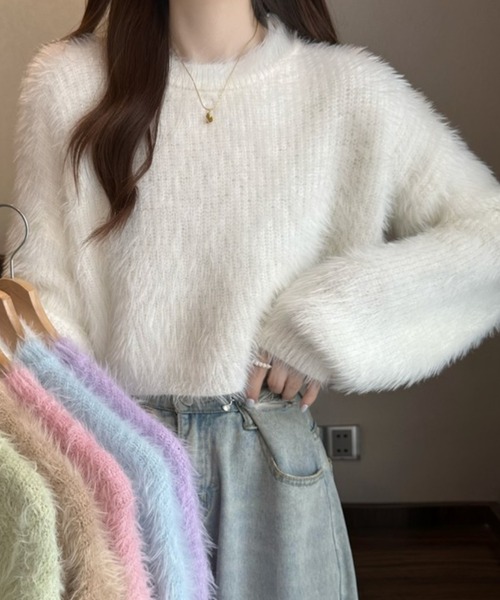 FREE STYLISTS（フリー スタイリスト）の「YUGA_YGMCシャギー　クロップドニットトップス（ニット/セーター・レディース・ピンク/ホワイト/ベージュ/ブルー/グリーン・FREE）」の21枚目の写真