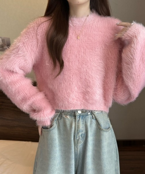 FREE STYLISTS（フリー スタイリスト）の「YUGA_YGMCシャギー　クロップドニットトップス（ニット/セーター・レディース・ピンク/ホワイト/ベージュ/ブルー/グリーン・FREE）」の19枚目の写真