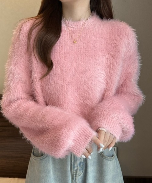 FREE STYLISTS（フリー スタイリスト）の「YUGA_YGMCシャギー　クロップドニットトップス（ニット/セーター・レディース・ピンク/ホワイト/ベージュ/ブルー/グリーン・FREE）」の11枚目の写真