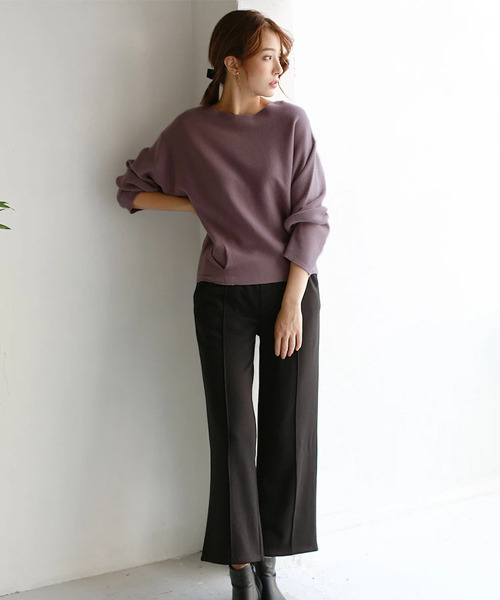 REAL CUBE（リアルキューブ）の「静電気防止裾タックニット（ニット/セーター・レディース・パープル/オフホワイト・M）」の10枚目の写真