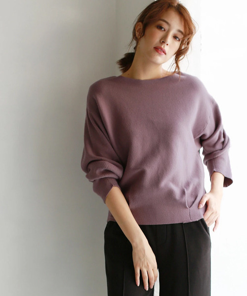 REAL CUBE（リアルキューブ）の「静電気防止裾タックニット（ニット/セーター・レディース・パープル/オフホワイト・M）」の7枚目の写真