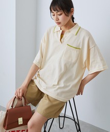 【forksy.】オーバーサイズライン配色ポケット付き半袖ポロニット