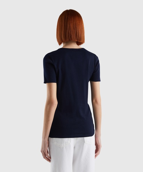 BENETTON (UNITED COLORS OF BENETTON)（ベネトンユナイテッドカラーズオブベネトン）の「ロゴクルーネック半袖Tシャツ・カットソー（Tシャツ/カットソー・レディース・ネイビー/ホワイト/ブラック・LARGE/X-SMALL/MEDIUM/SMALL/XX-SMALL）」の9枚目の写真