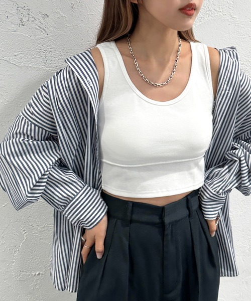 apres jour mignon（アプレジュールミニョン）の「カップ付きショートタンクトップ【ZOZOTOWN限定アイテム】（タンクトップ・レディース・ナチュラル/オフホワイト/ブラック・X-LARGE/フリー）」の5枚目の写真