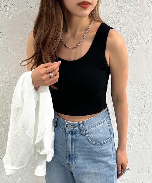 apres jour mignon（アプレジュールミニョン）の「カップ付きショートタンクトップ【ZOZOTOWN限定アイテム】（タンクトップ・レディース・ナチュラル/オフホワイト/ブラック・X-LARGE/フリー）」の9枚目の写真