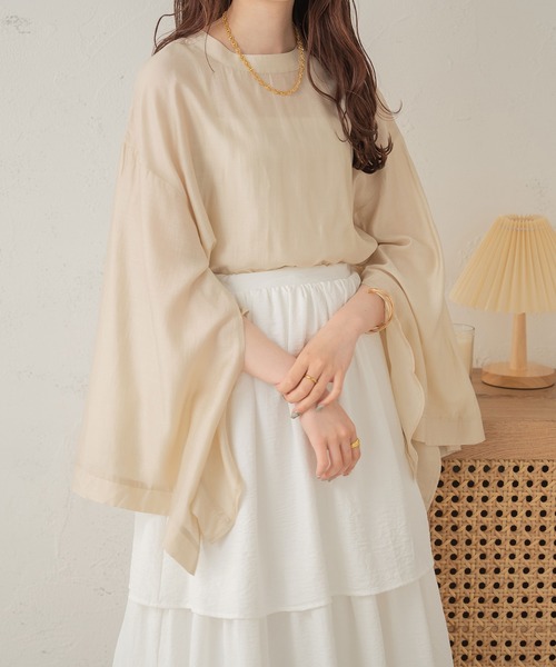 Ambre Neige(アンブルネージュ)の「2WAYシアーソデスリットブラウス/【WEB/EC限定商品】(シャツ/ブラウス・レディース・ライトベージュ/アイボリー/ピンク・FREE)」の2枚目の写真