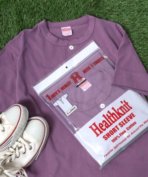 Healthknit（ヘルスニット）の「Healthknit（ヘルスニット）#906S ヘンリーネック製品染め半袖Tシャツ1P メンズ レディース/パックT（Tシャツ/カットソー・メンズ・グレー/チャコールグレー/ライトイエロー/サックスブルー/オリーブ/ブラック/ピンク/グリーン/ブラウン/レッド/ホワイト/サンドベージュ/ネイビー/イエロー/パープル・M/L/XL）」の2枚目の写真