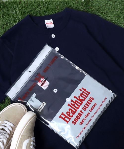 Healthknit（ヘルスニット）の「Healthknit（ヘルスニット）#906S ヘンリーネック製品染め半袖Tシャツ1P メンズ レディース/パックT（Tシャツ/カットソー・メンズ・グレー/チャコールグレー/ライトイエロー/サックスブルー/オリーブ/ブラック/ピンク/グリーン/ブラウン/レッド/ホワイト/サンドベージュ/ネイビー/イエロー/パープル・M/L/XL）」の10枚目の写真