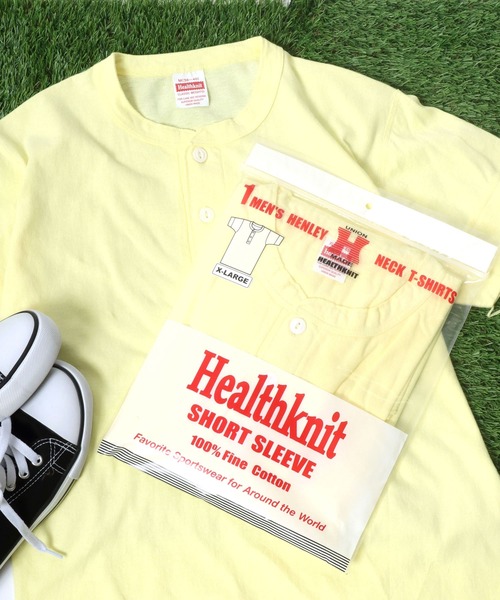 Healthknit（ヘルスニット）の「Healthknit（ヘルスニット）#906S ヘンリーネック製品染め半袖Tシャツ1P メンズ レディース/パックT（Tシャツ/カットソー・メンズ・グレー/チャコールグレー/ライトイエロー/サックスブルー/オリーブ/ブラック/ピンク/グリーン/ブラウン/レッド/ホワイト/サンドベージュ/ネイビー/イエロー/パープル・M/L/XL）」の13枚目の写真
