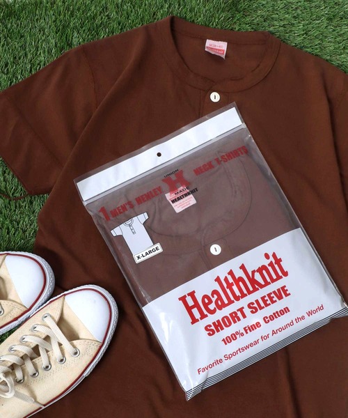 Healthknit（ヘルスニット）の「Healthknit（ヘルスニット）#906S ヘンリーネック製品染め半袖Tシャツ1P メンズ レディース/パックT（Tシャツ/カットソー・メンズ・グレー/チャコールグレー/ライトイエロー/サックスブルー/オリーブ/ブラック/ピンク/グリーン/ブラウン/レッド/ホワイト/サンドベージュ/ネイビー/イエロー/パープル・M/L/XL）」の6枚目の写真