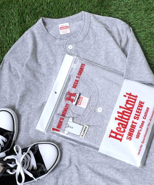 Healthknit（ヘルスニット）の「Healthknit（ヘルスニット）#906S ヘンリーネック製品染め半袖Tシャツ1P メンズ レディース/パックT（Tシャツ/カットソー・メンズ・グレー/チャコールグレー/ライトイエロー/サックスブルー/オリーブ/ブラック/ピンク/グリーン/ブラウン/レッド/ホワイト/サンドベージュ/ネイビー/イエロー/パープル・M/L/XL）」の5枚目の写真