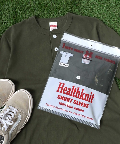 Healthknit（ヘルスニット）の「Healthknit（ヘルスニット）#906S ヘンリーネック製品染め半袖Tシャツ1P メンズ レディース/パックT（Tシャツ/カットソー・メンズ・グレー/チャコールグレー/ライトイエロー/サックスブルー/オリーブ/ブラック/ピンク/グリーン/ブラウン/レッド/ホワイト/サンドベージュ/ネイビー/イエロー/パープル・M/L/XL）」の8枚目の写真