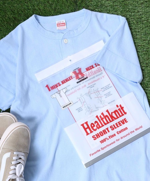 Healthknit（ヘルスニット）の「Healthknit（ヘルスニット）#906S ヘンリーネック製品染め半袖Tシャツ1P メンズ レディース/パックT（Tシャツ/カットソー・メンズ・グレー/チャコールグレー/ライトイエロー/サックスブルー/オリーブ/ブラック/ピンク/グリーン/ブラウン/レッド/ホワイト/サンドベージュ/ネイビー/イエロー/パープル・M/L/XL）」の11枚目の写真