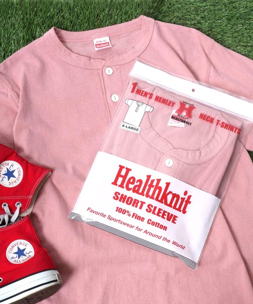 Healthknit（ヘルスニット）の「Healthknit（ヘルスニット）#906S ヘンリーネック製品染め半袖Tシャツ1P メンズ レディース/パックT（Tシャツ/カットソー・メンズ・グレー/チャコールグレー/ライトイエロー/サックスブルー/オリーブ/ブラック/ピンク/グリーン/ブラウン/レッド/ホワイト/サンドベージュ/ネイビー/イエロー/パープル・M/L/XL）」の14枚目の写真