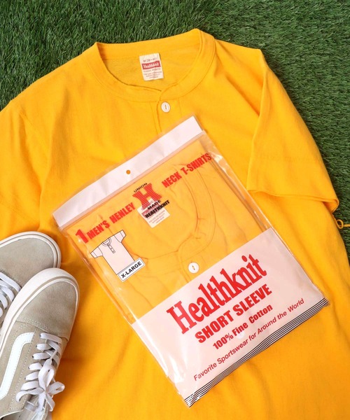 Healthknit（ヘルスニット）の「Healthknit（ヘルスニット）#906S ヘンリーネック製品染め半袖Tシャツ1P メンズ レディース/パックT（Tシャツ/カットソー・メンズ・グレー/チャコールグレー/ライトイエロー/サックスブルー/オリーブ/ブラック/ピンク/グリーン/ブラウン/レッド/ホワイト/サンドベージュ/ネイビー/イエロー/パープル・M/L/XL）」の12枚目の写真