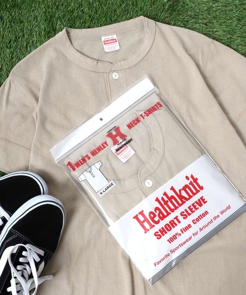Healthknit（ヘルスニット）の「Healthknit（ヘルスニット）#906S ヘンリーネック製品染め半袖Tシャツ1P メンズ レディース/パックT（Tシャツ/カットソー・メンズ・グレー/チャコールグレー/ライトイエロー/サックスブルー/オリーブ/ブラック/ピンク/グリーン/ブラウン/レッド/ホワイト/サンドベージュ/ネイビー/イエロー/パープル・M/L/XL）」の7枚目の写真