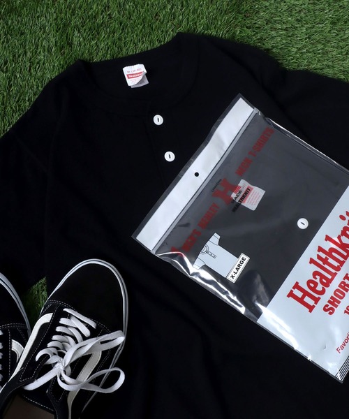 Healthknit（ヘルスニット）の「Healthknit（ヘルスニット）#906S ヘンリーネック製品染め半袖Tシャツ1P メンズ レディース/パックT（Tシャツ/カットソー・メンズ・グレー/チャコールグレー/ライトイエロー/サックスブルー/オリーブ/ブラック/ピンク/グリーン/ブラウン/レッド/ホワイト/サンドベージュ/ネイビー/イエロー/パープル・M/L/XL）」の3枚目の写真