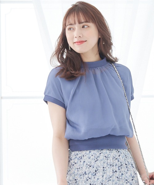 トゥエルブアジェンダ 12Twelve Agenda プチハイネックインナー付ショート丈プルオーバー （ブルー） SALE】プチハイネックインナー付ショート丈プルオーバー