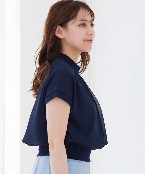 トゥエルブアジェンダ 12Twelve Agenda プチハイネックインナー付ショート丈プルオーバー （ブルー） SALE】プチハイネックインナー付ショート丈プルオーバー