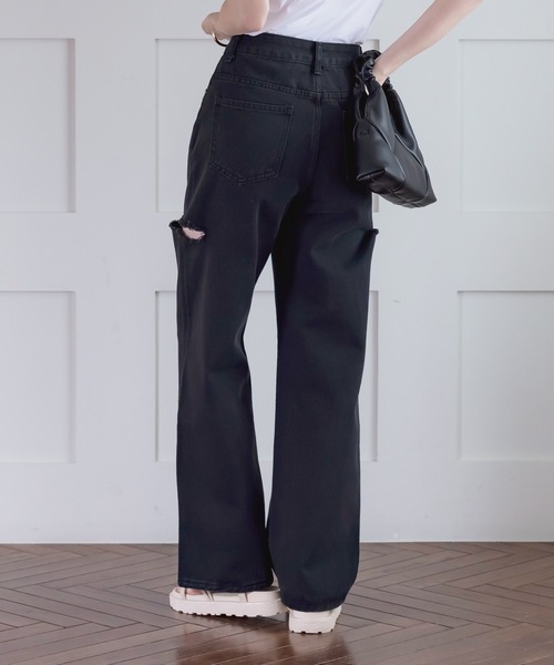 DAY CLOSET（デイ クローゼット）の「レディース カッティングストレートハイライズデニムパンツ（デニムパンツ・レディース・ブルー/ブラック・S/L/M/XL/XS）」の7枚目の写真