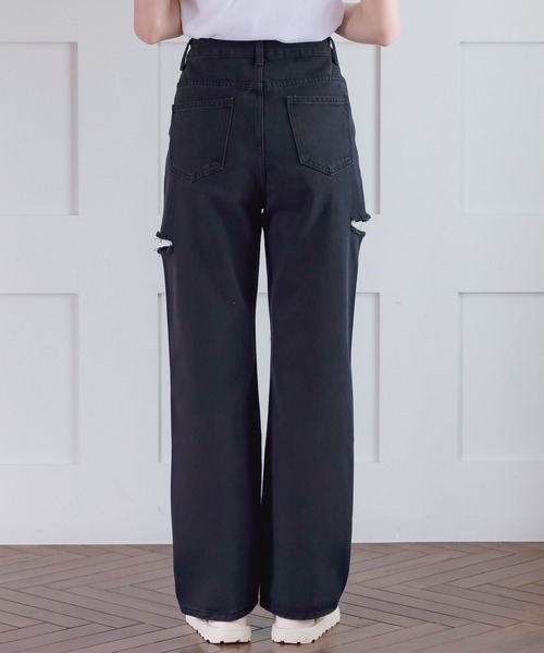 DAY CLOSET（デイ クローゼット）の「レディース カッティングストレートハイライズデニムパンツ（デニムパンツ・レディース・ブルー/ブラック・S/L/M/XL/XS）」の8枚目の写真