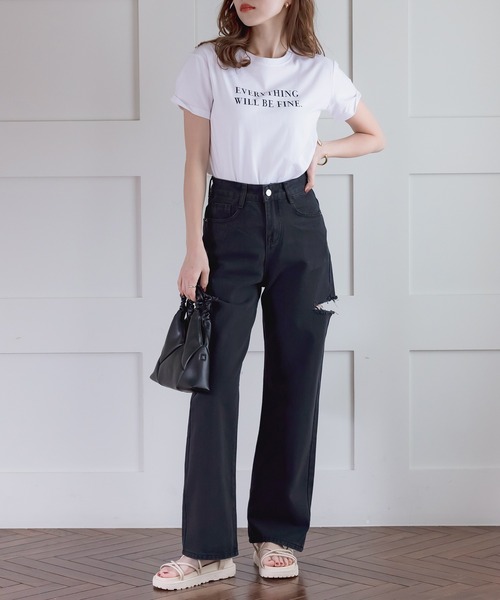 DAY CLOSET（デイ クローゼット）の「レディース カッティングストレートハイライズデニムパンツ（デニムパンツ・レディース・ブルー/ブラック・S/L/M/XL/XS）」の9枚目の写真