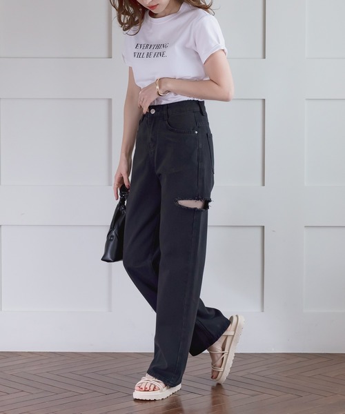 DAY CLOSET（デイ クローゼット）の「レディース カッティングストレートハイライズデニムパンツ（デニムパンツ・レディース・ブルー/ブラック・S/L/M/XL/XS）」の10枚目の写真