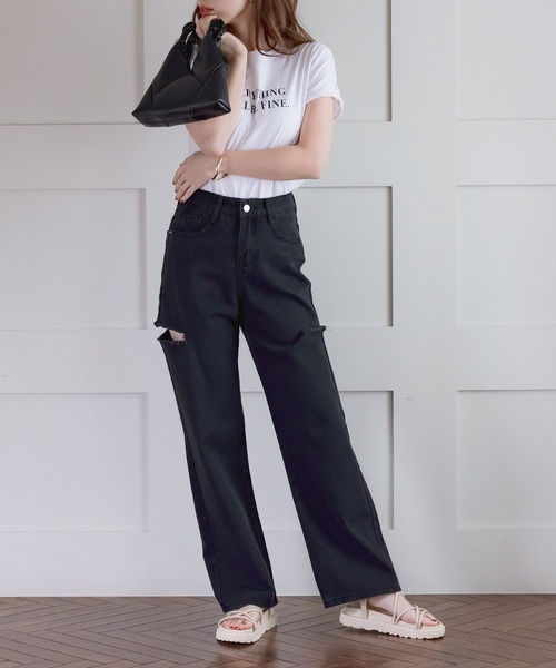 DAY CLOSET（デイ クローゼット）の「レディース カッティングストレートハイライズデニムパンツ（デニムパンツ・レディース・ブルー/ブラック・S/L/M/XL/XS）」の11枚目の写真