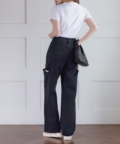 DAY CLOSET（デイ クローゼット）の「レディース カッティングストレートハイライズデニムパンツ（デニムパンツ・レディース・ブルー/ブラック・S/L/M/XL/XS）」の13枚目の写真