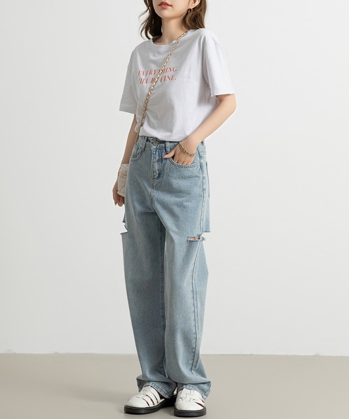 DAY CLOSET（デイ クローゼット）の「レディース カッティングストレートハイライズデニムパンツ（デニムパンツ・レディース・ブルー/ブラック・S/L/M/XL/XS）」の17枚目の写真