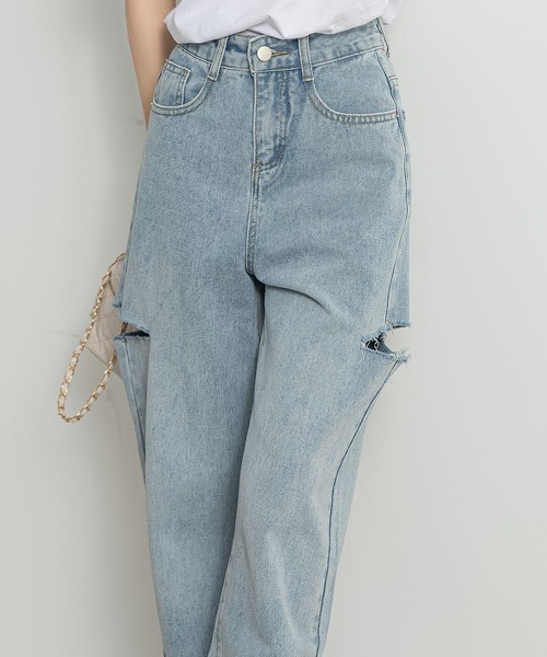 DAY CLOSET（デイ クローゼット）の「レディース カッティングストレートハイライズデニムパンツ（デニムパンツ・レディース・ブルー/ブラック・S/L/M/XL/XS）」の18枚目の写真