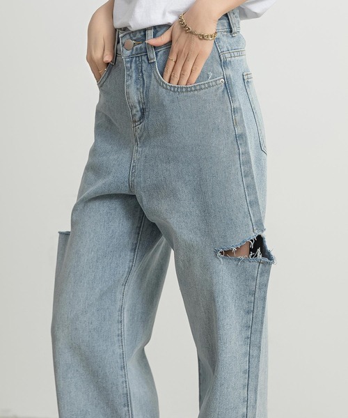 DAY CLOSET（デイ クローゼット）の「レディース カッティングストレートハイライズデニムパンツ（デニムパンツ・レディース・ブルー/ブラック・S/L/M/XL/XS）」の19枚目の写真