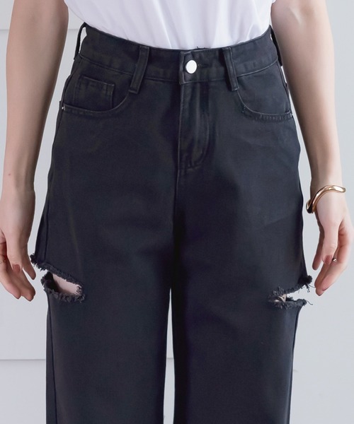 DAY CLOSET（デイ クローゼット）の「レディース カッティングストレートハイライズデニムパンツ（デニムパンツ・レディース・ブルー/ブラック・S/L/M/XL/XS）」の21枚目の写真