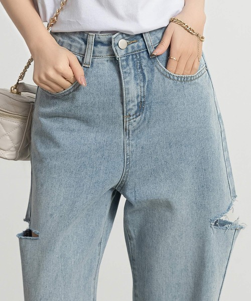 DAY CLOSET（デイ クローゼット）の「レディース カッティングストレートハイライズデニムパンツ（デニムパンツ・レディース・ブルー/ブラック・S/L/M/XL/XS）」の22枚目の写真