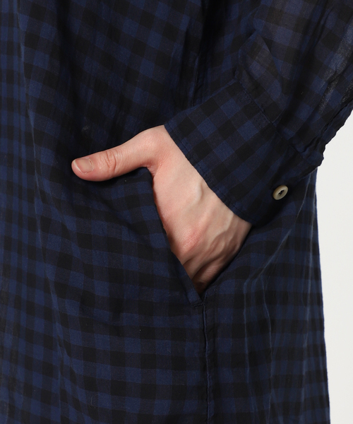 ARMEN(アーメン)の「【ARMEN】COTTON VOILE ギンガムチェックバンドカラーロング:ワンピース(ワンピース・レディース・ネイビー/イエロー・3)」の18枚目の写真