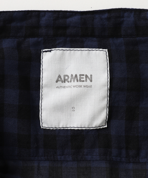 ARMEN(アーメン)の「【ARMEN】COTTON VOILE ギンガムチェックバンドカラーロング:ワンピース(ワンピース・レディース・ネイビー/イエロー・3)」の6枚目の写真