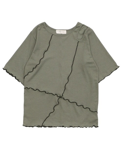 select MOCA(セレクトモカ)の「アシンメトリーバイカラーメロートップス(Tシャツ/カットソー・レディース・ブラック/カーキ/オフホワイト・FREE)」の5枚目の写真