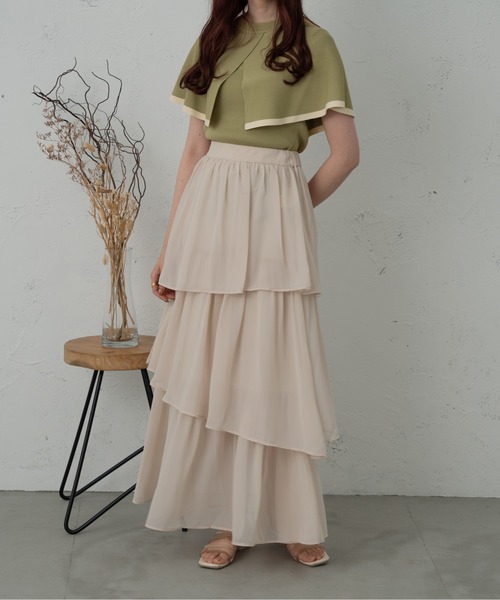 Ambre Ciel（アンブルシエル）の「シフォンアシメティアードスカート／【WEB/EC限定商品】（スカート・レディース・ブラック/アイボリー・FREE）」の10枚目の写真