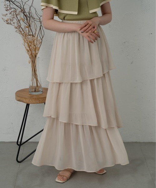 Ambre Ciel（アンブルシエル）の「シフォンアシメティアードスカート／【WEB/EC限定商品】（スカート・レディース・ブラック/アイボリー・FREE）」の13枚目の写真