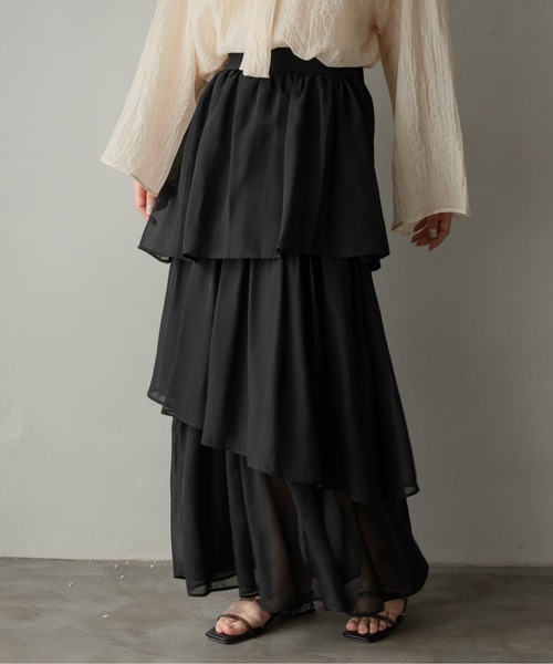 Ambre Ciel（アンブルシエル）の「シフォンアシメティアードスカート／【WEB/EC限定商品】（スカート・レディース・ブラック/アイボリー・FREE）」の7枚目の写真
