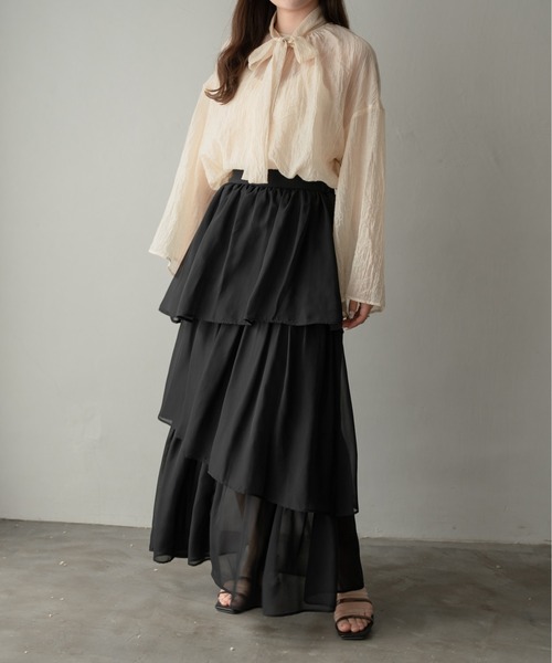 Ambre Ciel（アンブルシエル）の「シフォンアシメティアードスカート／【WEB/EC限定商品】（スカート・レディース・ブラック/アイボリー・FREE）」の8枚目の写真
