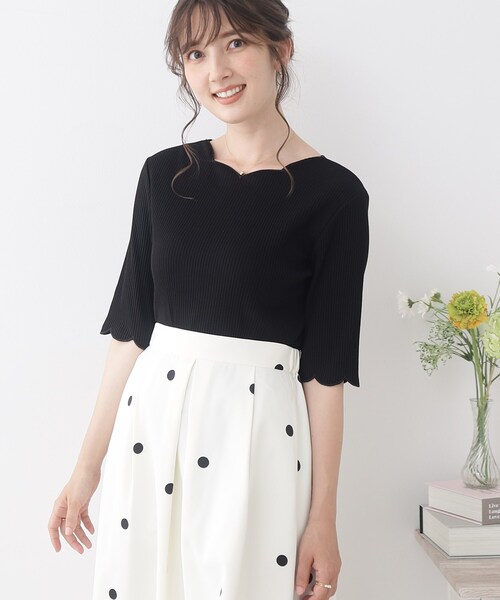 couture brooch（クチュールブローチ）の「◆スカラ刺繍前後2WAYテレコトップス（Tシャツ/カットソー・レディース・ライトグリーン/ブラック/オフホワイト・36/38/40/42）」の9枚目の写真