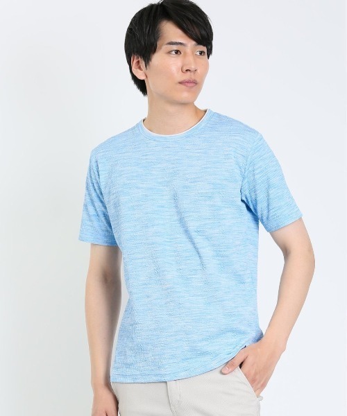 m.f.editorial（エムエフエディトリアル）の「【ストレッチ】m.f.エディトリアル メンズ ふくれケーブル クルーネック半袖Tシャツ（Tシャツ/カットソー・メンズ・ホワイト×ブラック/サックスブルー/ライトグレー・MEDIUM/X-LARGE/LARGE）」の3枚目の写真