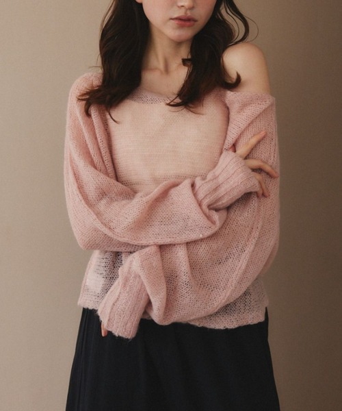 pomiii（ポミー）の「横編みショートニット（ニット/セーター・レディース・ピンク/ホワイト・FREE）」の2枚目の写真